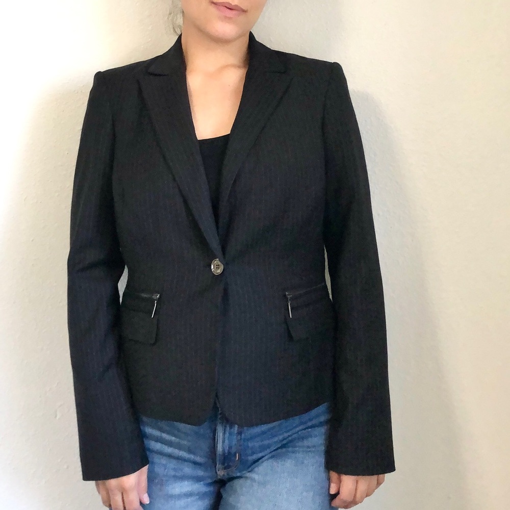 Calvin Klein Black Striped Single Breasted Blazer Jacket